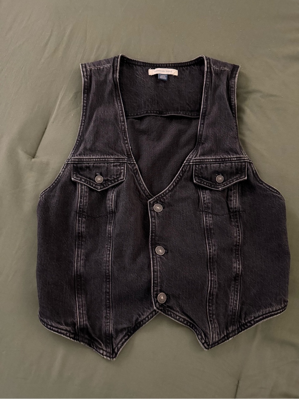 American Eagle Black Denim Button Front Vest XL
